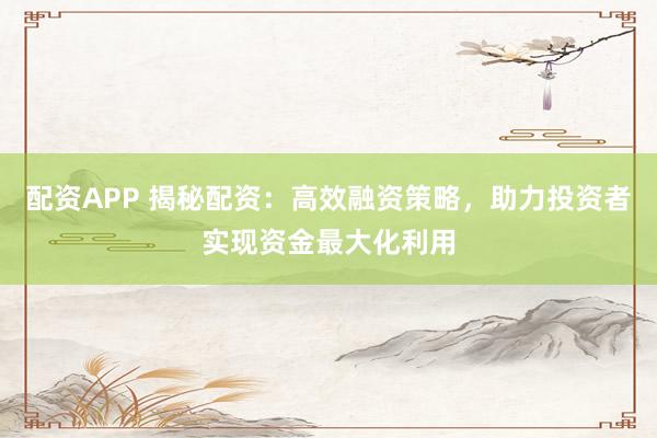 配资APP 揭秘配资：高效融资策略，助力投资者实现资金最大化利用