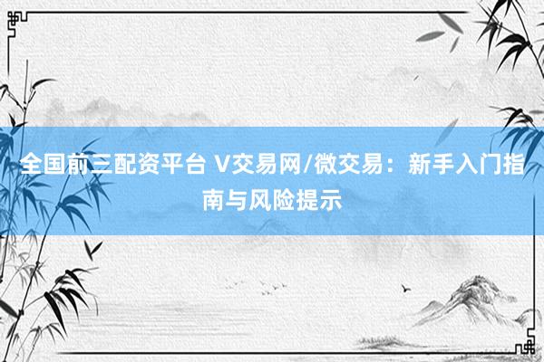 全国前三配资平台 V交易网/微交易：新手入门指南与风险提示