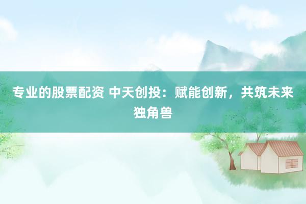 专业的股票配资 中天创投：赋能创新，共筑未来独角兽