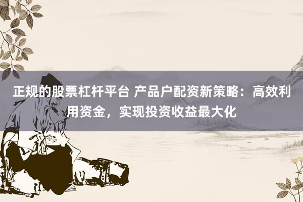 正规的股票杠杆平台 产品户配资新策略：高效利用资金，实现投资收益最大化