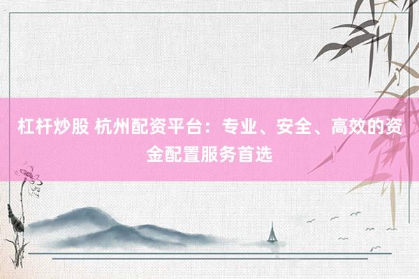 杠杆炒股 杭州配资平台：专业、安全、高效的资金配置服务首选