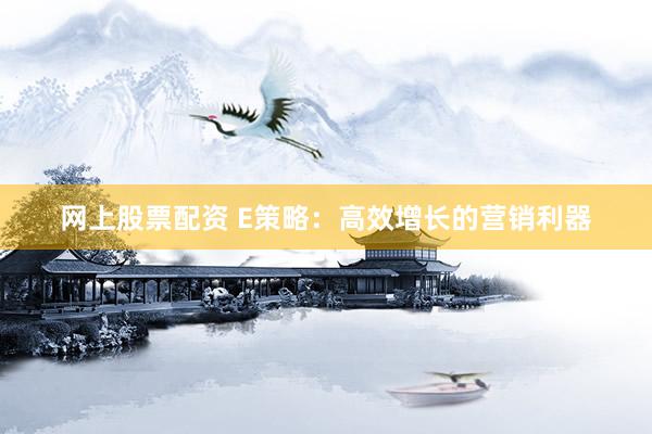 网上股票配资 E策略：高效增长的营销利器